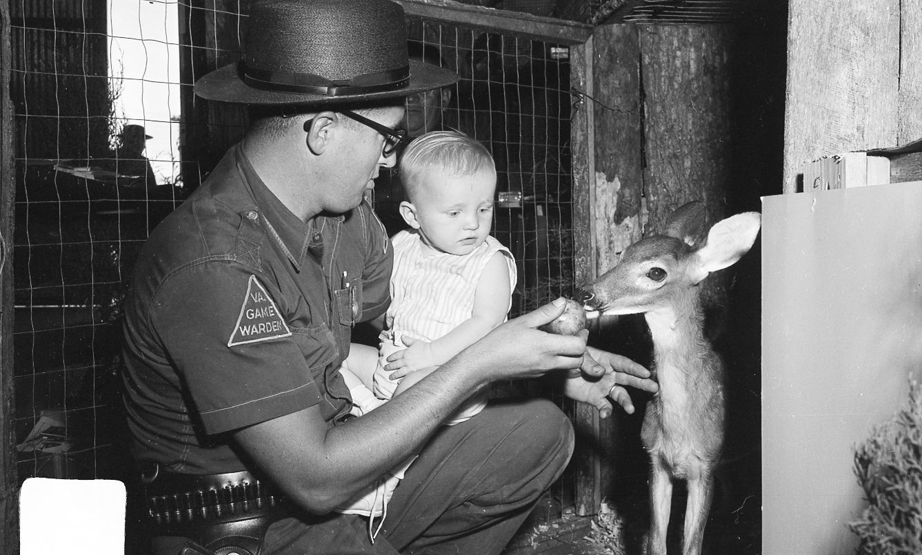 Fredericksburg Fair, 1958, game warden, baby, Bambi